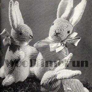 Vintage Toy Knitting Pattern. Bunny Rabbit Family. 1940s. Make with oddments.