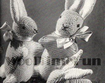 Vintage Toy Knitting Pattern. Bunny Rabbit Family. 1940s. Make with oddments.