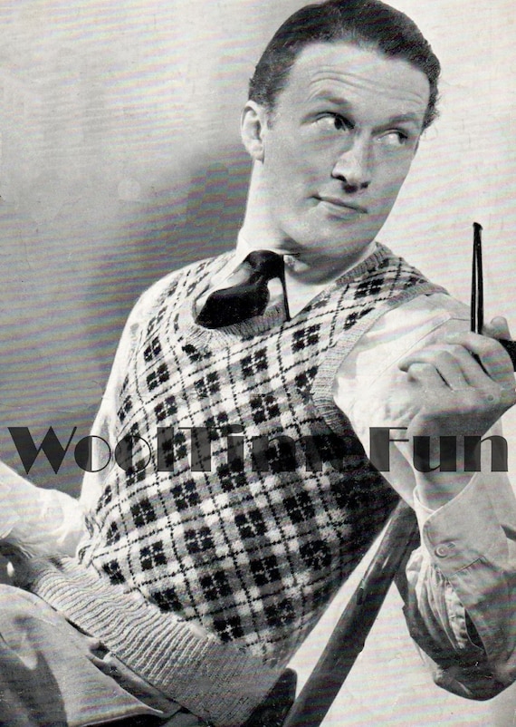 Modele de tricot vintage des annees 1940 pour homme pull sans manches. Carreaux carreaux Etsy France