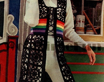 Crochet Pattern Vintage 1970s Long/Hippy/Festival/Boho Waistcoat. 32-36" Bust.