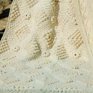 Crochet Pattern Popcorn Diamond Aran Cable Design Afghan Blanket Throw