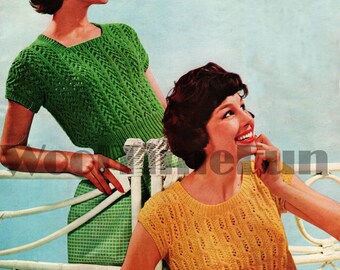 Knitting Pattern Womens Vintage 1950s Summer Sweaters Jumpers Lace Tops