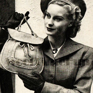Knitting Pattern Vintage 1940s WW2 Womens Beret Halo Hat & Hand Bag.