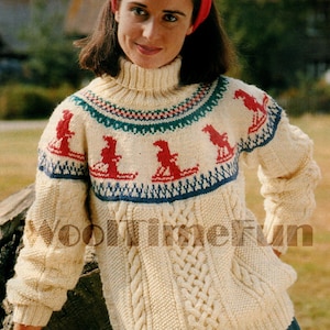 Knitting Pattern Womens Classic Fair Isle, Cable, Skiing Sweater, Jumper