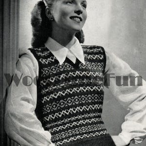 Stickmönster Dam Vintage 1940-tals Fair Isle Slipover Ärmlös Väst