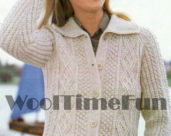 Knitting Pattern Lady's Classic Aran /Cable Jacket/Cardigan.