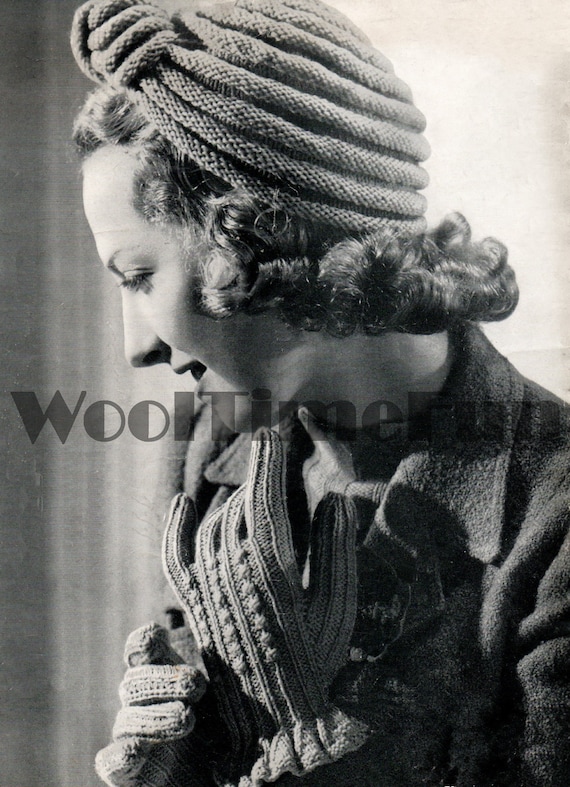 Knitting Pattern Vintage 1940sww II Womens Turban Hat  display picture 1