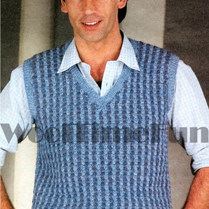 Crochet Pattern Unisex Striped Slipover Sleeveless Sweater. DK Yarn. Knitted Welts & Bands