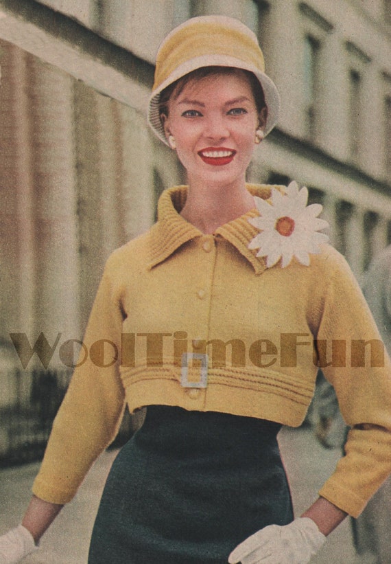 Knitting Pattern Womens Vintage 1950s Cropped, Shortie Jacket Coat