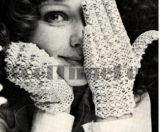 Patrón de crochet para guantes de encaje vintage de los años 70 con punto palomitas de maíz para mujer