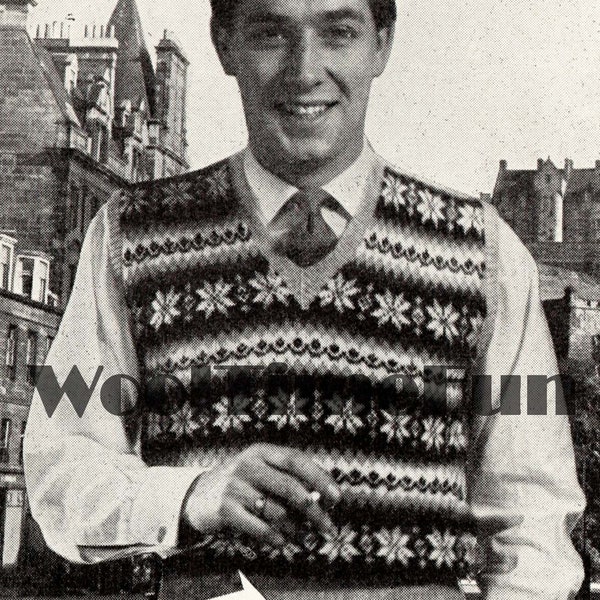 Knitting Pattern Vintage Men's 40s/50s Fair Isle Slipover/Pullover.39"-41" Chest