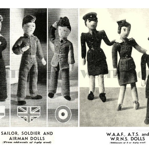 Vintage Knitting Patterns 1940s WW2 Service, Army, Navy, Air Force, WAAF, WRNs, ATS Toys/Dolls.