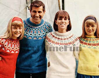 Knitting Pattern Mens, Womens, Kids Fair Isle Ski Xmas Scandi Style Sweaters Jumpers