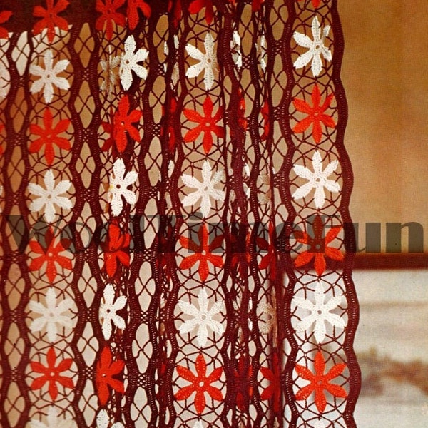 Crochet Pattern Flower Door Curtain Window Panel. Lace. Granny Motif