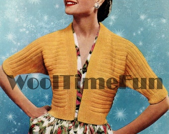 PDF Knitting Patterns Ladies Vintage 1950s Bolero Jacket/Cardigan. 34" - 40" Bust