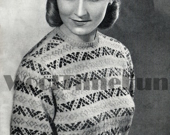 Stickmönster för att göra en Fair Isle-tröja från 1940-talet för kvinnor, byst 91 cm