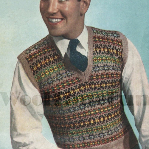 Vintage Knitting Pattern Men's Fair Isle Tank Etsy