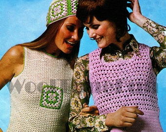 Crochet Pattern/Instructions Vintage 70s Women's Summer Vest Tops & Cap Hat
