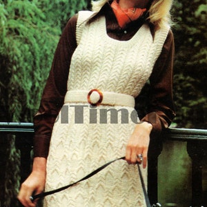 Knitting Pattern Women's Vintage 1970s Cable/Aran Pinafore Dress.