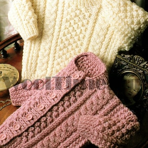 Knitting Pattern Aran Cable Sweater & Cardigan Toddler Children&#39;s 1 - 4 Years