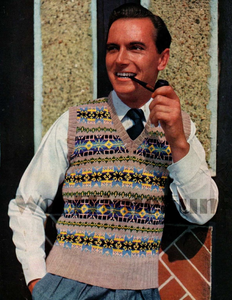 Knitting Pattern Vintage 1940s/1950s Mens Classic Fair Isle image 1