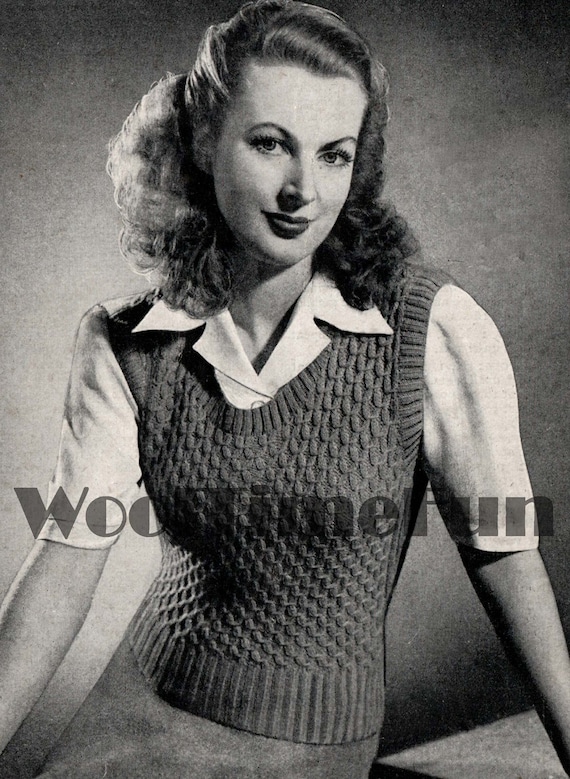Knitting Pattern Vintage 1940s Womens Cable Design Slip Over