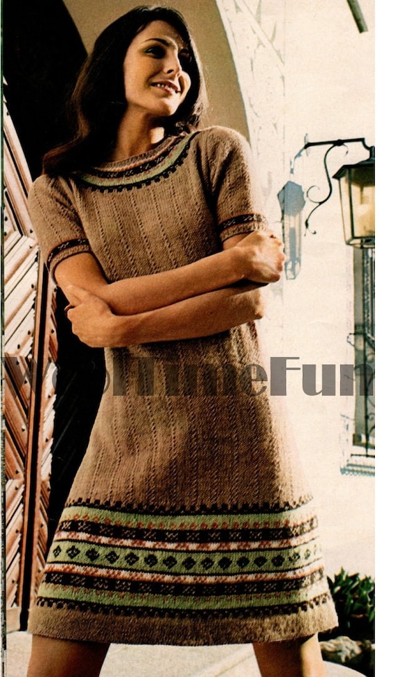 fair isle knit dress Knitting Patterns Womens Fair Isle Border Dress. Short Sleeves. Round Neck  4 ply