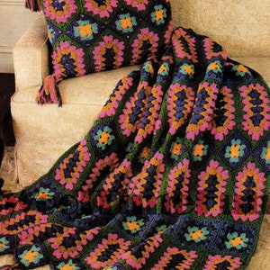 Crochet Pattern Jewelled Afghan/Blanket/Throw (48" x 62") & Cushion.