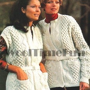 Knitting Pattern Lady&#39;s Classic Aran /Cable Jacket/Cardigan/Gillet WIth Pockets