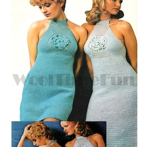 Crochet Pattern Womens Halter Neck Dress. Short Or Long Hippy Boho 32-40 inch Bust.