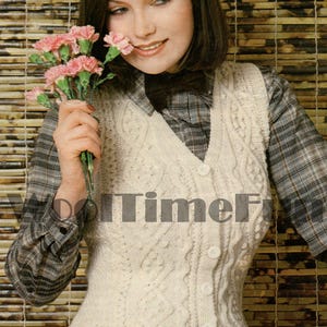 Knitting Pattern Womens Aran Cable Style Waistcoat DK Yarn