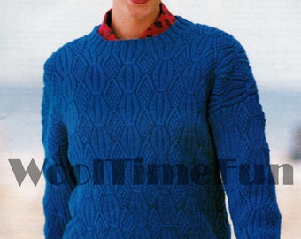 Patrón de tejido para hacer suéter/jumper con diseño de cable para mujer. Hilo DK.