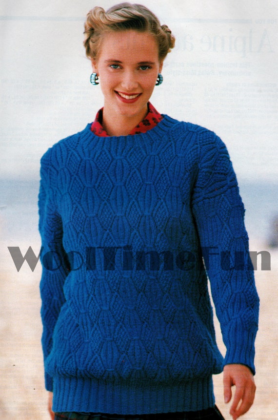 Knitting Pattern to Make Ladies Cable Design Sweater jumper. DK