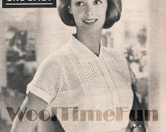 Crochet Pattern Ladies Vintage Short Sleeve Blouse/Shirt/Summer Top.