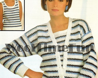 PDF Crochet Pattern/Instructions Women's Striped Twin Set/Vest Top/Cardigan
