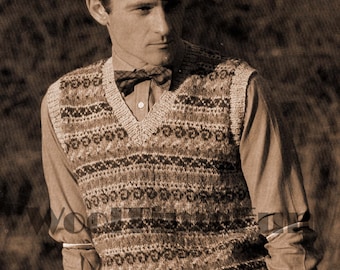 Knitting Pattern Mens Vintage Sleeveless Pullover Slip Over Sweater Vest. 34-42 Inch Chest.