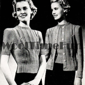 PDF Knitting Pattern Vintage Ladies 1940s Cardigan/Jumper/Twin Set. Cable/Ribbed.