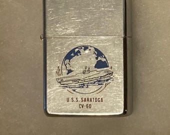 Vintage Metal Zippo, U.S.S. Saratoga CV-60, Aircraft Carrier Ship