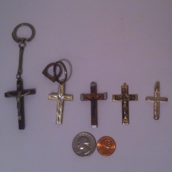 5 Vintage Metal Crosses, Crucifixes, Religious Items, Nice Metal Cross Charms, Nice to Make Something Out of Them, Quality Metal Crosses