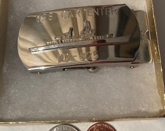 Hebilla de cinturón de metal vintage, U.S.S. Carpenter DD-825, Destructor, Marina, Militar