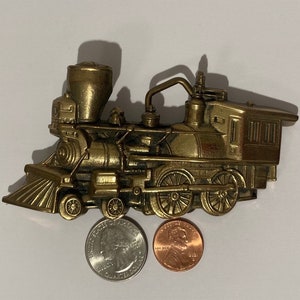 Vintage 1978 Metal Brass Belt Buckle, Train, Steam Engine, Heavy Duty, Quality, Fashion, Belts, Shelf Display, Free Shipping