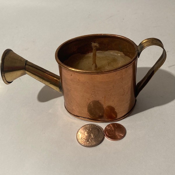 Vintage Metal Copper and Brass Candlestick Holder, Watering Can, 6" Wide, Home Decor, Shelf Display, This Can Be Shined Up Even More