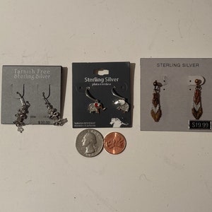 3 Vintage kaarten van Sterling zilveren sieraden items, oorbellen, hoepels, olifanten, mooi ontwerp, kwaliteit, mooi, mode, accessoire, sieraden