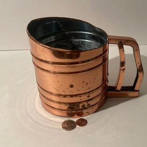 Vintage Metal Coper Sifter, Foley Sifter Chine, Triple Screen, Cooking, Baking, Kitchen Utensil