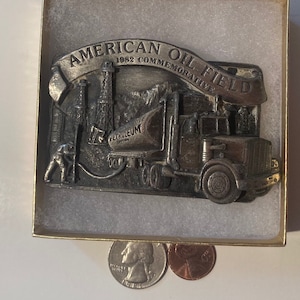 Vintage 1982 Metal Belt Buckle, American Oil Field, Oil Pump, Petroleum, Gas, Energy, Drilling, Wells, Geyser, Nice Design