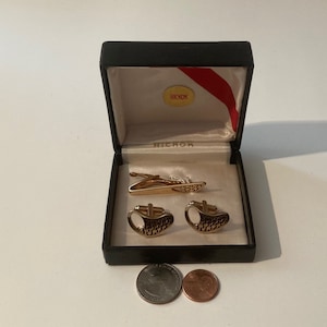 Vintage Metal Brass Tie Clip and Cuff Links Set, Hickok, Quality, Nice, Made in USA, Money, Holder, Fashion, Suits, Style, Fun