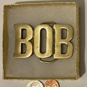 Vintage Metal Belt Buckle, Brass, Bob, Bobby, Robert, Nice Design, 3" x 1 3/4", Heavy Duty, Quality, Thick Metal, For Belts, Fashion