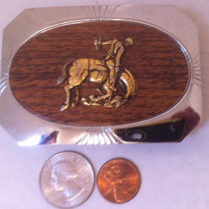 Vintage Metal Brass & Chrome Belt Buckle, Made in Japan, Horse, Cowboy, Rodeo, Bronco Riding, Wildlife, Cowboy, Western