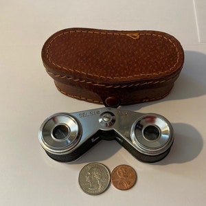 Vintage Set of Black Metal and Leather Opera Glasses, Selsi, Made in Japan, Quality, Binoculars, Bird Watching, Musicals, Sports