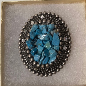 Fibbia per cintura in metallo vintage, pietre blu, 2 1/4 &quot;x 2 3/4&quot;, country e occidentale, heavy duty, qualità, abbigliamento occidentale, made in USA, divertimento